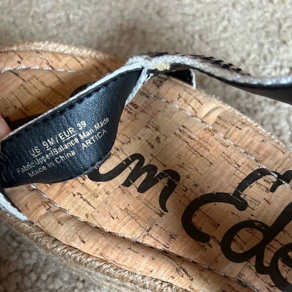 Sam Edelman Artica Woven Flatform Wedge Platform Espadrilles Sandal BLACK WHITE - Picture 8 of 16